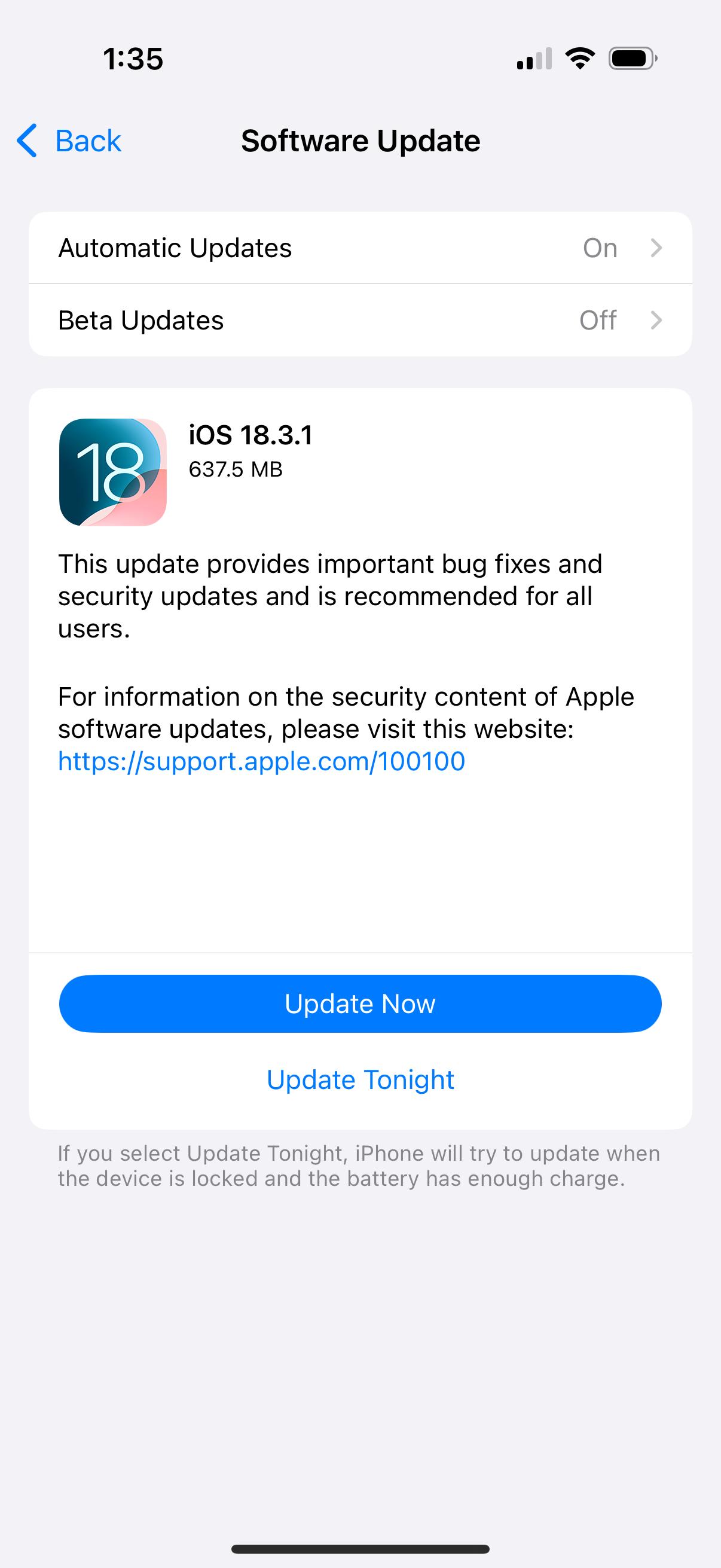  Apple iOS 18.3.1 update