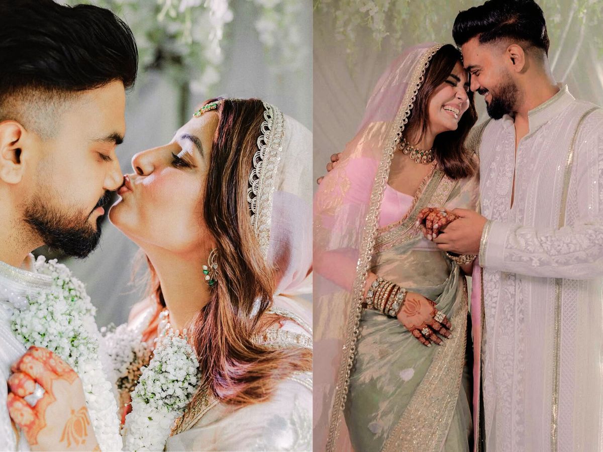 TV actress Hina Khan marries longtime boyfriend Rocky | हिना खान ने  बॉयफ्रेंड रॉकी से की शादी, मनीष मल्होत्रा की साड़ी में दिखीं. - News18 हिंदी